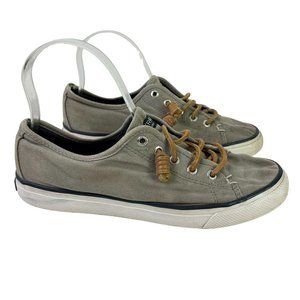 Sperry Top Sider Womens Gray Lace UP Flat Bottom Canvas Sneakers Shoes sz 7.5 M